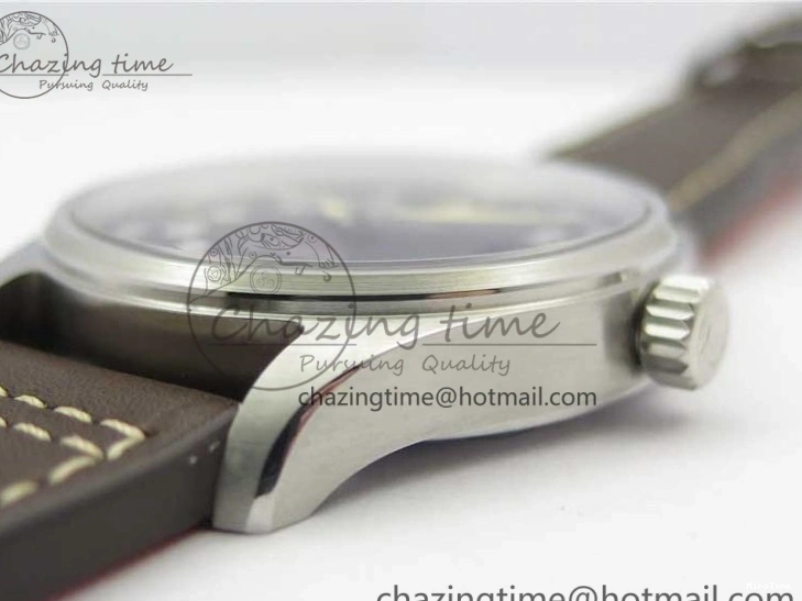 MIROTIME 0303 Original Pilot IW326803 SS MK 1:1 Best Edition Black Dial on Brown Leather Strap MIYOTA 7146